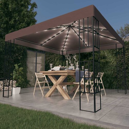 vidaXL paviljon z led lučkami 3x3 m taupe Cene
