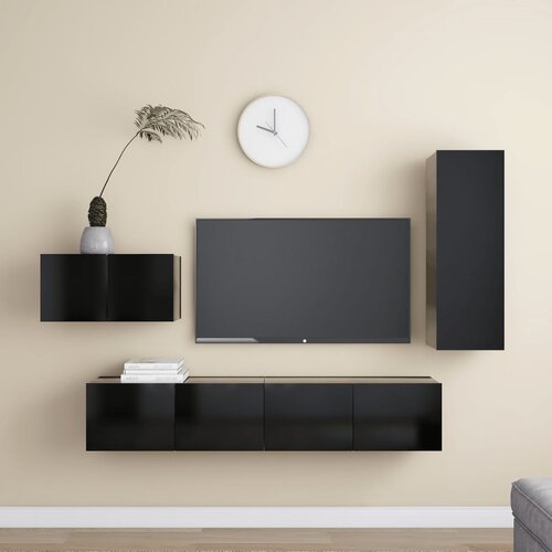 VidaXL 4-dijelni set TV ormarića crni od iverice Slike