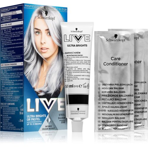 Schwarzkopf LIVE Ultra Brights or Pastel semi permanentna barva za lase odtenek 98 Steel Silver Cene