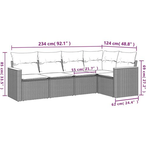 VidaXL 5-dijelni vrtni set sofa s jastucima bež od poliratana Slike