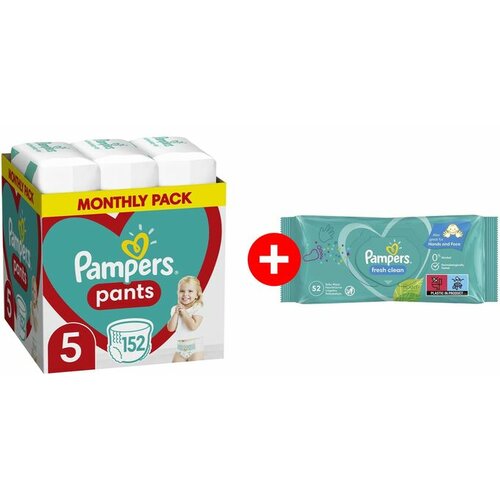 Pampers Pants mesečno pakovanje S5 152 + Gratis vlažne maramice Fresh 52 Cene