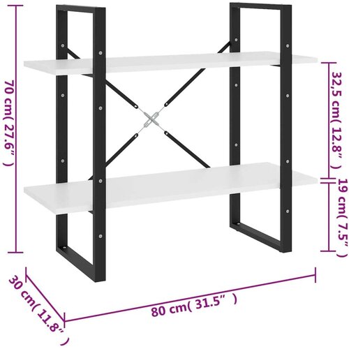VidaXL Knjižna omara 2-nadstropna bela 80x30x70 cm iverna plo&amp;scaron;ča Slike