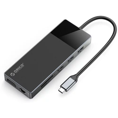 Orico priključna postaja USB-C, 12 v 1, 4x USB-A, 2x HDMI, DP, RJ45, 3,5 mm audio, SD+TF, PD, DM-12P