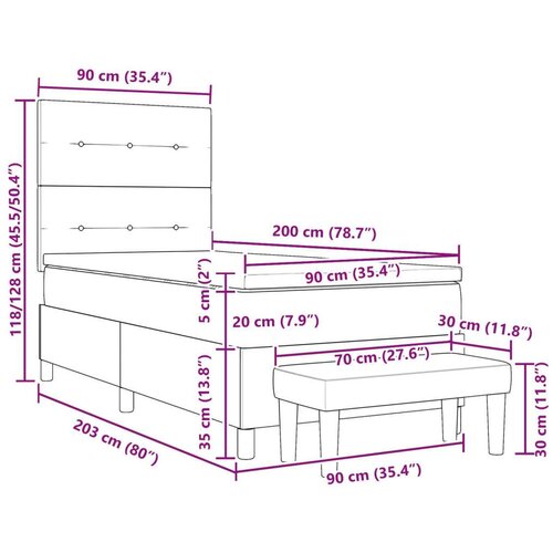  Krevet s oprugom s madracem i klupom Crna 90x200 cm Tkanina Slike