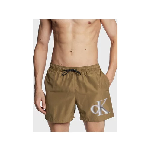 Calvin Klein Swimwear Kopalne hlače KM0KM00800 Khaki Regular Fit