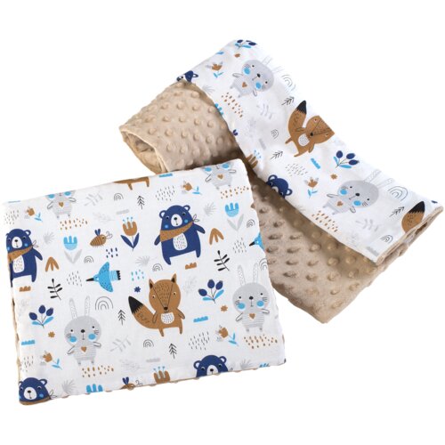 Medi Partners Quilt 75x100 + pillow 35x30 cotton + minky – Animals in the forest + beige minky Cene