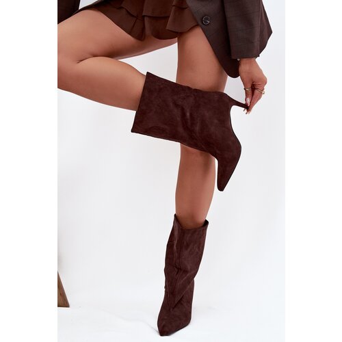 Boto Slip-on Women's Ankle Boots with Heel Chocolate Solvienne Cene