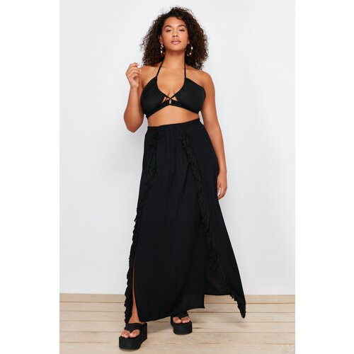 Trendyol Curve Black Maxi Woven Tasseled Beach Skirt Slike
