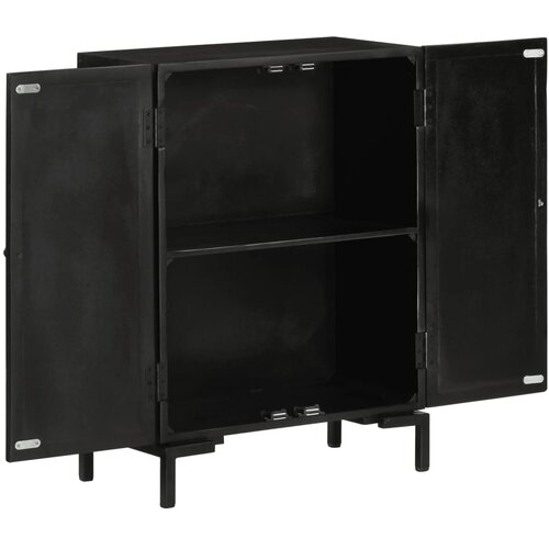  Komoda crna 55 x 30 x 77 cm od masivnog drva manga i željeza Slike