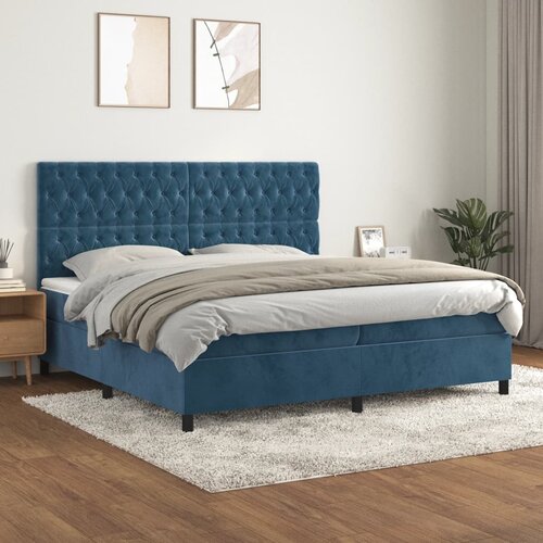 The Living Store Box spring postelja z vzmetnico temno modra 200x200 cm žamet - Box Spring Postelja, (21438515) Slike