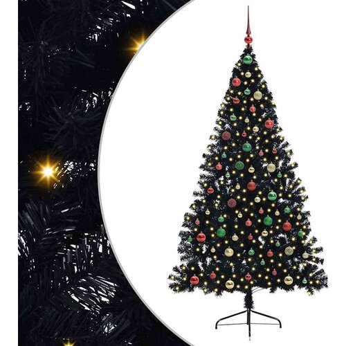 vidaXL Umjetna preddekorirana božićna jelka Črna 180 cm PVC Cene