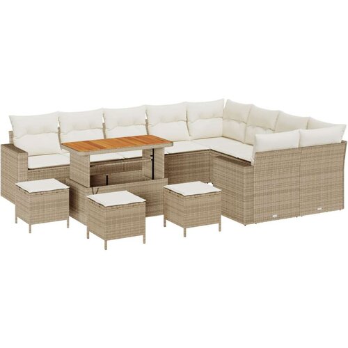  Set od 13 Dijelova Vrtni Sofa s Jastučićima Bež Poli Ratan Akacija  Set od 4 Dijela Vrtna Trpeza s Jastučićima Bež Poli Ratan Ak Cijene