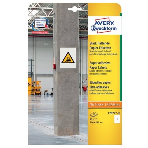 Avery Zweckform Papirne etikete s super močnim lepilom, 210 x 297 mm Cene