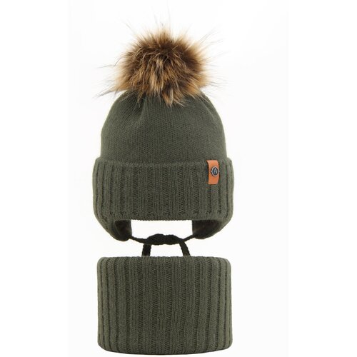 AGBO Boy's winter set: hat and tube scarf khaki Dominik with pompom Cene