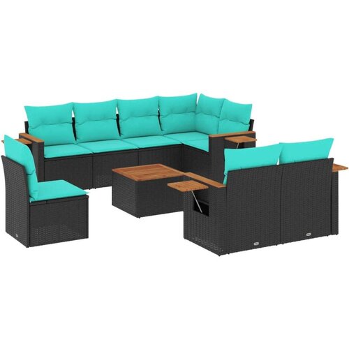  9-dijelni set vrtnih sofa od poliratana s jastucima crni Slike