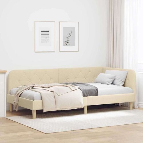  Kutni okvir kreveta s uzglavljem Krema 100 x 200 cm tkanina Cijene