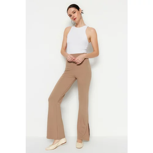 Trendyol Mink High Waist Knitted Knit Trousers with Slits in the Sides Flare/Flare-Flare/Flare-Front