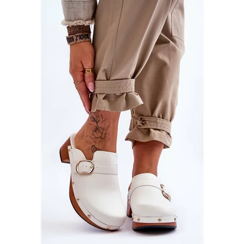 Kesi Women's Leather Slippers Clogs White Fanett