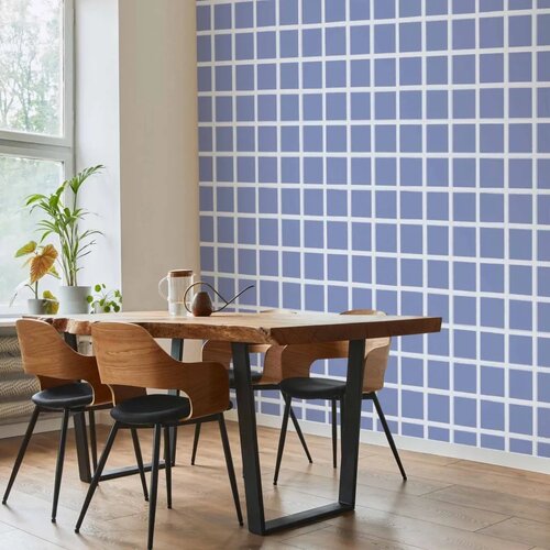  Tapeta - Lines and Symmetry - Expressive White Grid on a Blue Background 50x1000 Premium Slike