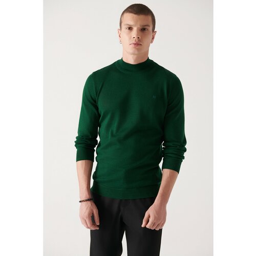 Avva Men's Green Half Turtleneck Wool Blended Standard Fit Normal Cut Knitwear Sweater Slike