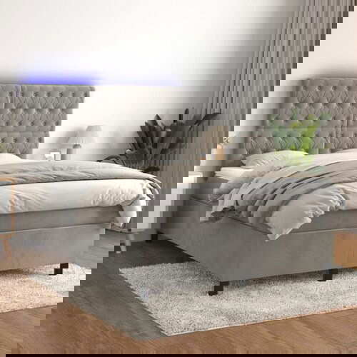 vidaXL Krevet box spring s madracem LED svjetlosivi 140x190 cm baršun Cijene