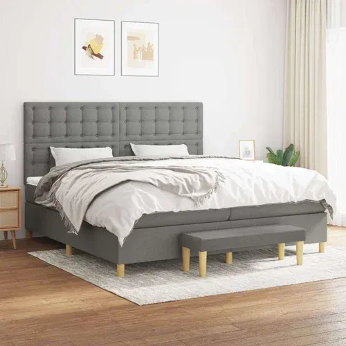  Box spring postelja z vzmetnico temno siva 200x200 cm blago, (20898833)