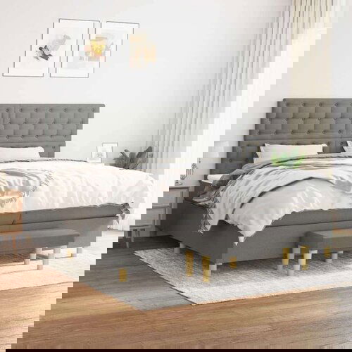  Krevet s oprugama i madracem tamnosivi 200 x 200 cm od tkanine Slike