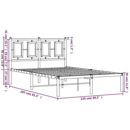 VidaXL Metalni okvir za krevet s uzglavljem crni 120x200 cm Slike