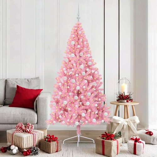 vidaXL Umjetna preddekorirana božićna jelka Roza 180 cm PVC Cene