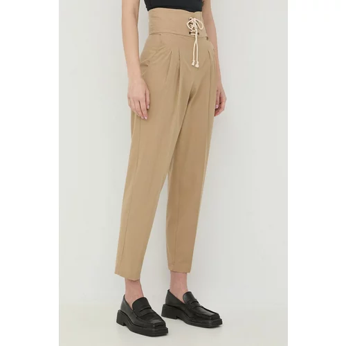 Twin Set Pamučne hlače za žene, boja: bež, chinos kroj, visoki struk