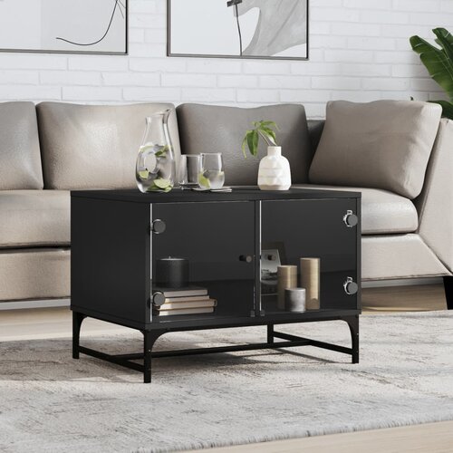  The Living Store Klubska mizica s steklenimi vrati črna 68,5x50x50 cm - Klubska Mizica, (21448404) Slike