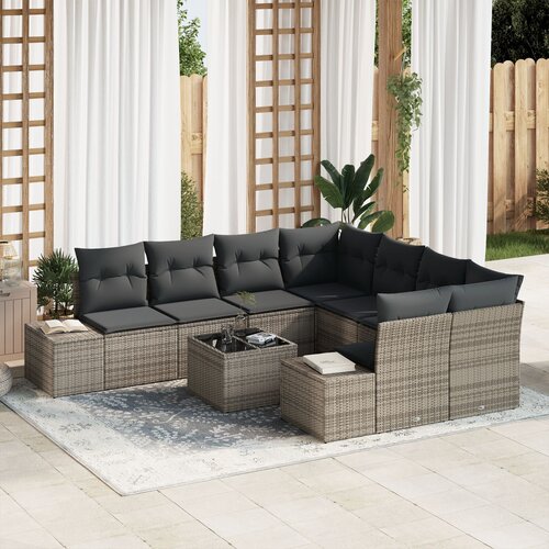 vidaXL Set vrtnih sofa od 9 dijelova s jastučićima siva poli ratan Cijene