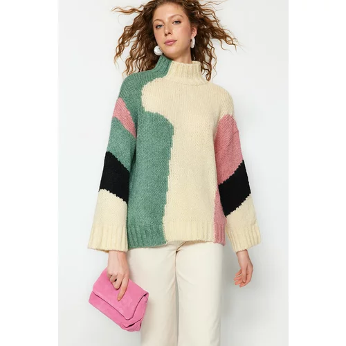 Trendyol Beige Soft Textured Color Block Knitwear Sweater