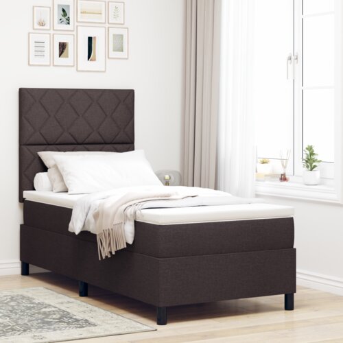  Krevet s oprugom  madracem i LED tamno smeđen 90x190 cm od tkanine Cijene