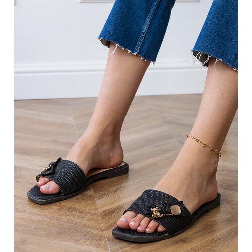 Gemre Black flat sandals with gold ornament Merelis Cene