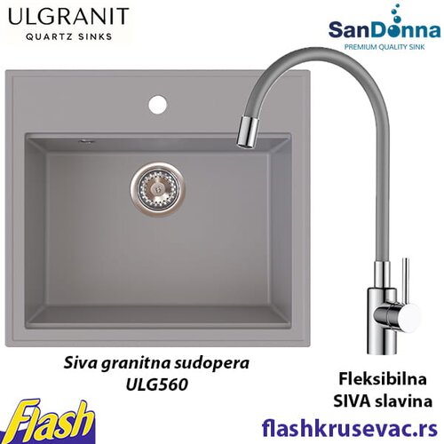  Granitna sudopera Ulgranit ULG560 (SIVA) + fleksibilna slavina Minotti - SET Cene
