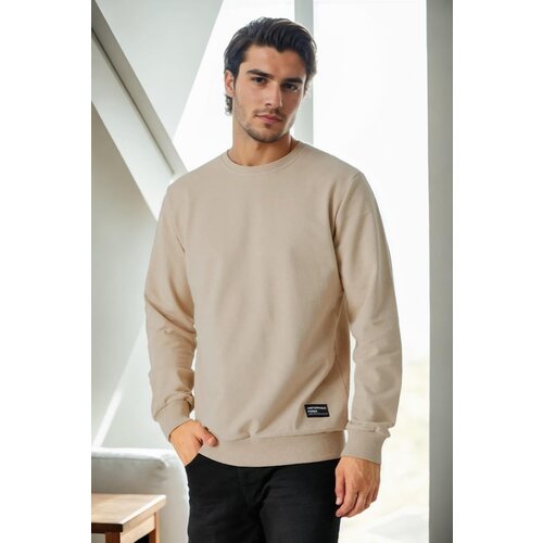 Dewberry 64602 Basic Crew Neck Mens Sweatshirt-BEIGE Slike