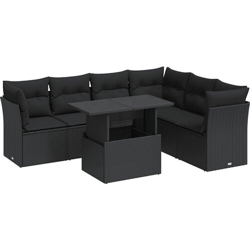 Maison Chic Seti vrtnega pohi&amp;scaron;tva - Vrtna garnitura - Vrtni pohi&amp;scaron;tvo set 7-delna z blazinami črn poli ratan, (21801662) Slike