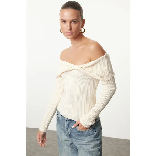 Trendyol Ecru*001 Carmen Collar Color Block Knitwear Sweater