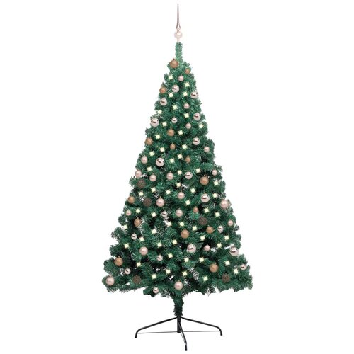 vidaXL polovična novoletna jelka z led lučkami in bučkami zelena 210cm, (20769471) Cene