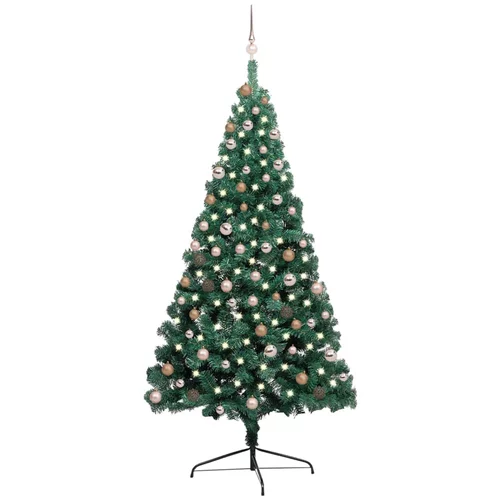 vidaXL umjetna polovica božićnog drvca s LED i kuglicama zelena 210 cm