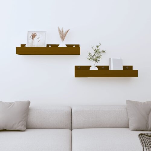 VidaXL Zidne police 2 kom boja meda 50 x 12 x 9 cm od masivne borovine Slike
