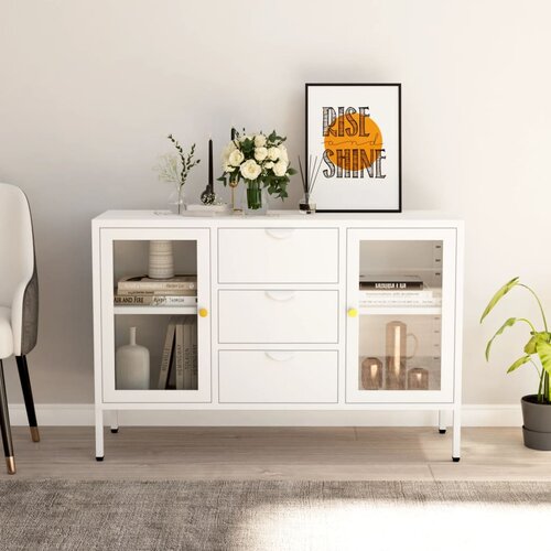  Komoda bijela 105 x 35 x 70 cm od čelika i kaljenog stakla Cijene