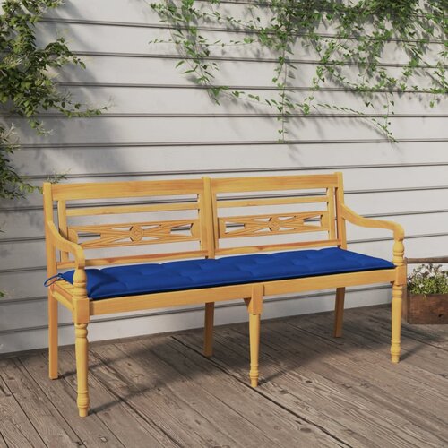 The Living Store Klop Batavia z modro blazino 150 cm trdna tikovina - Klop, (21483786) Slike