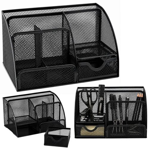 Metalni organizator za stol, uredska ladica, pretinac, crni Slike