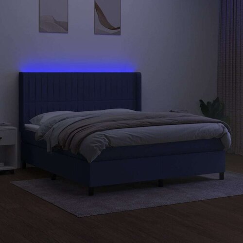 VidaXL Krevet box spring s madracem LED plavi 180x200 cm od tkanine Slike