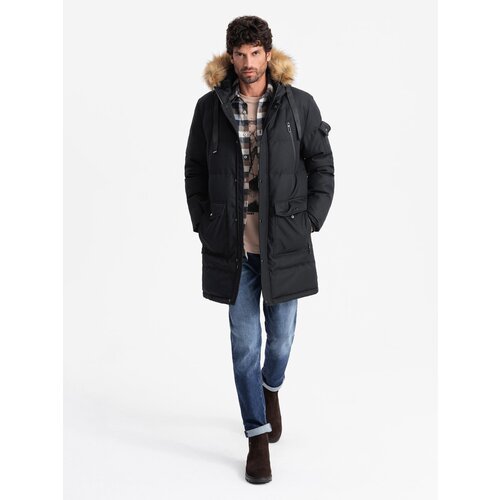 Ombre Men&amp;#039;s long warm parka jacket with hood - black Slike