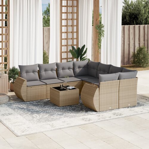 vidaXL 9-dijelni set vrtnih sofa s jastucima bež od poliratana Cijene
