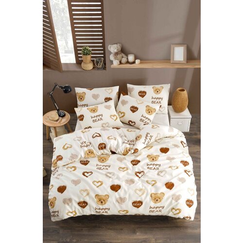 Lessentiel Maison komplet posteljine teddy bear heart fitted, 200x220 cm, belo-braon Cene