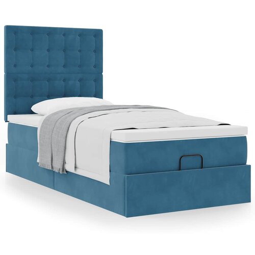 VidaXL Otomanski posteljni okvir z vzmetnicami moder 100x200cm žamet Slike